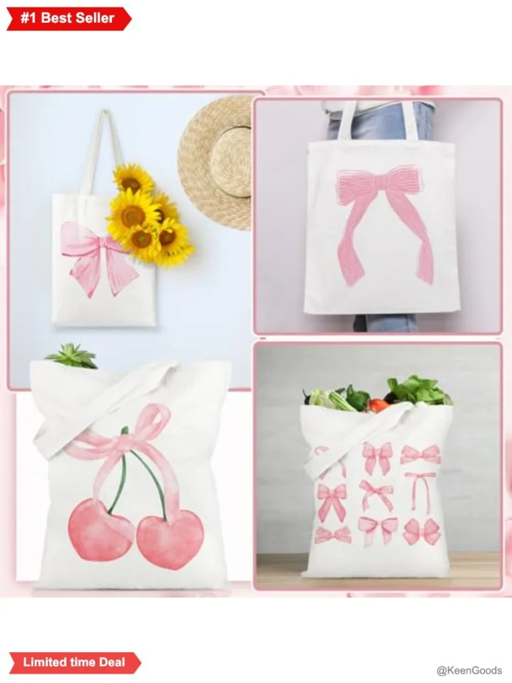 6 Pack Canvas Tote Bags Coquette Bow Preppy Aesthetic Reusable Grocery Bags Set